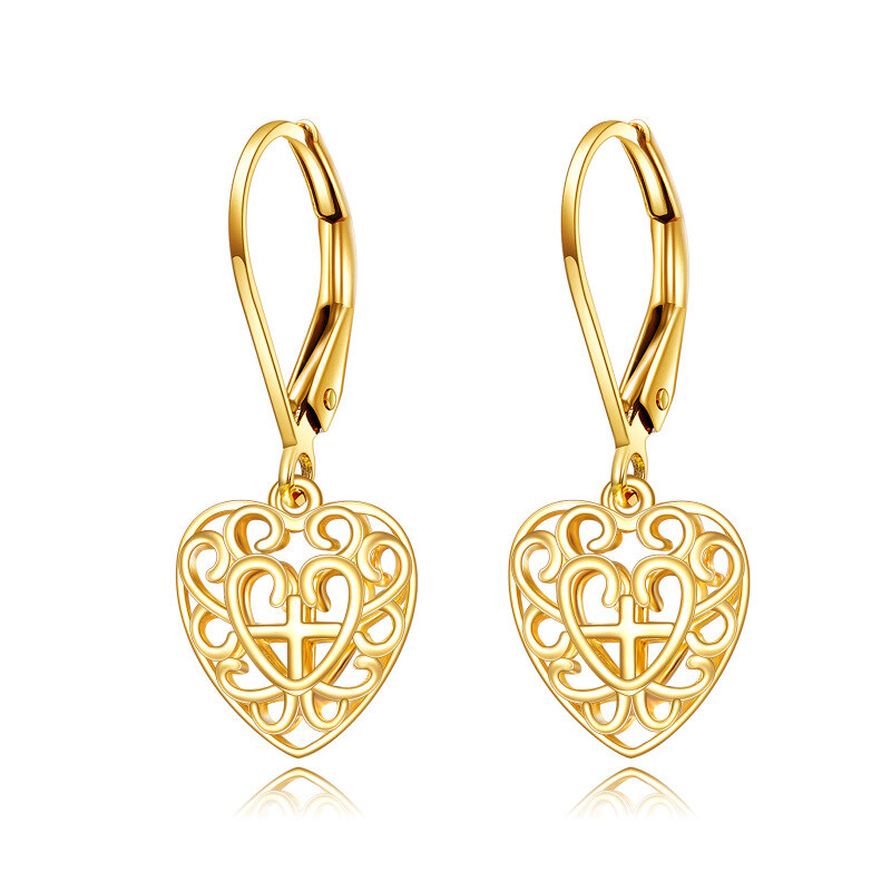 Pendientes Cruz y Corazón de Oro 14K