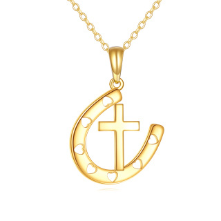 10K Gold Cross Heart Horseshoe Pendant Necklace-8