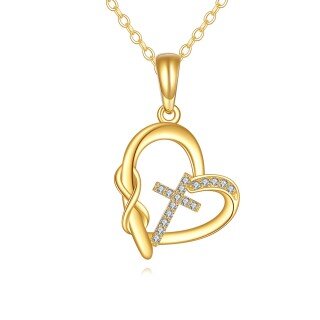14K Gold Cubic Zirconia Cross & Heart & Infinity Symbol Pendant Necklace-1