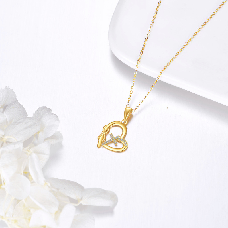 10K Gold Cubic Zirconia Cross & Heart & Infinity Symbol Pendant Necklace-4