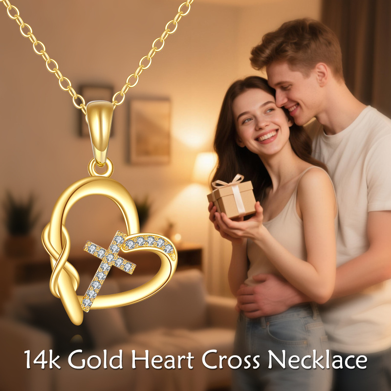 10K Gold Cubic Zirconia Cross & Heart & Infinity Symbol Pendant Necklace-6