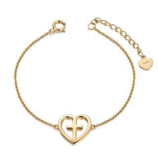 10K Gold Cross & Heart Charm Bracelet-52