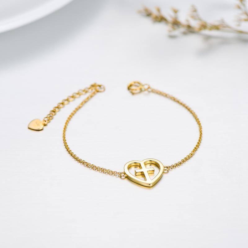 10K Gold Cross & Heart Charm Bracelet-3