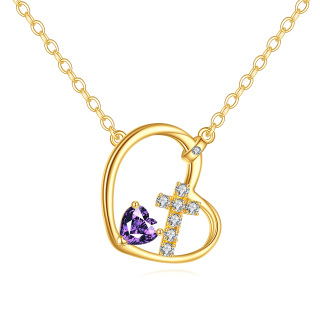 10K Gold Cubic Zirconia Cross & Heart Pendant Necklace-2