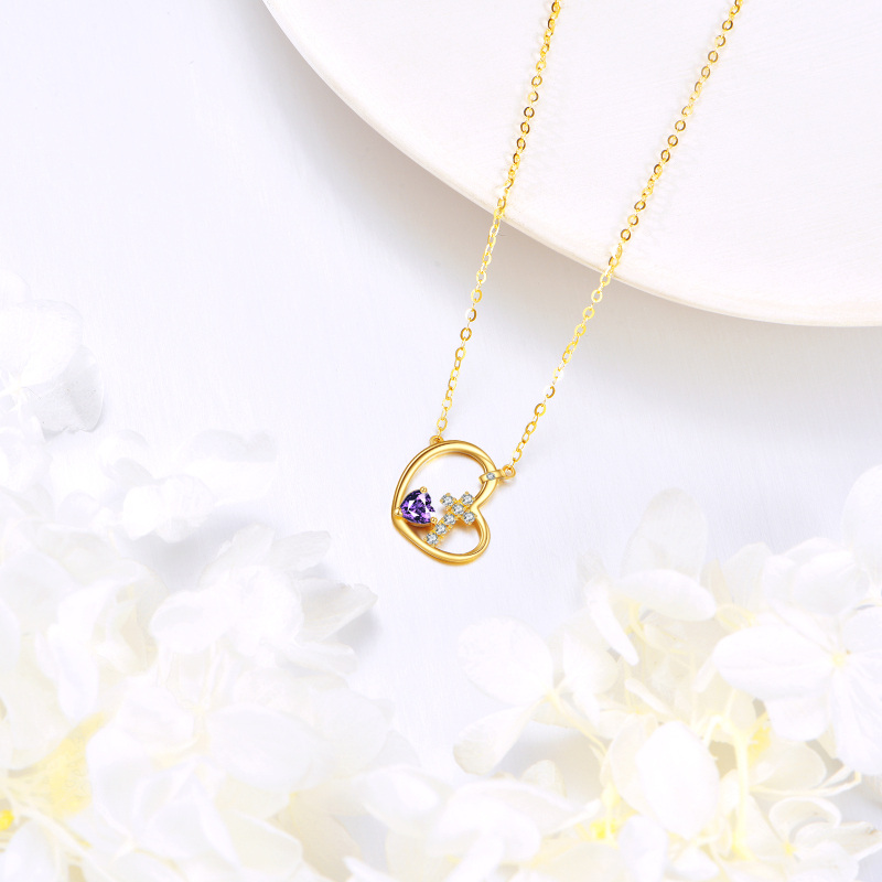 10K White Gold Cubic Zirconia Cross & Heart Pendant Necklace-3