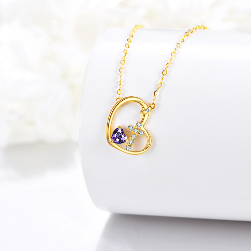 10K White Gold Cubic Zirconia Cross & Heart Pendant Necklace-4