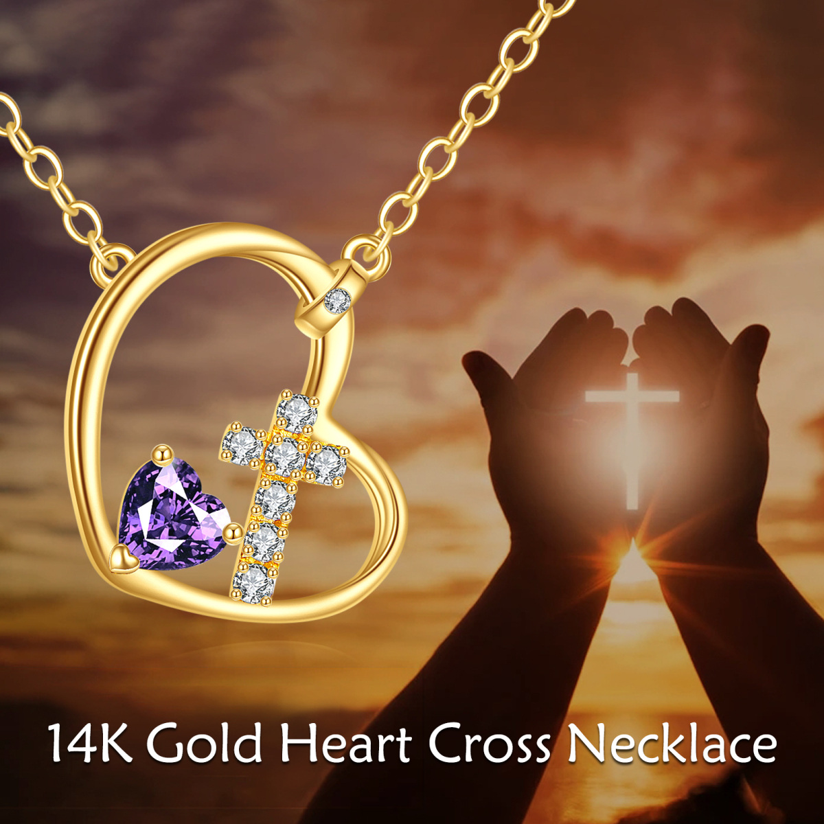 10K Gold Cubic Zirconia Cross & Heart Pendant Necklace-6