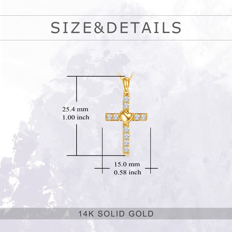 9K White Gold Cubic Zirconia Cross & Heart Pendant Necklace-5