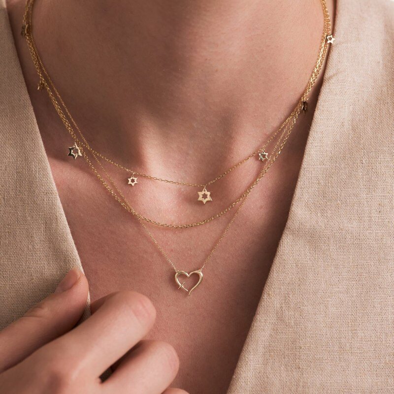 14K-Gold-Kreuz-und-Herz-Anhänger-Halskette-2