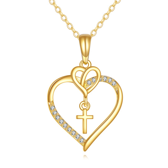 10K-Gold-Halskette mit Kreuz und Herz aus Kubikzirkon