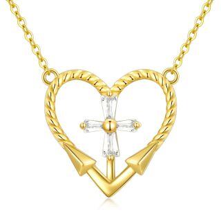 10K Gold Cubic Zirconia Cross & Heart Pendant Necklace-32