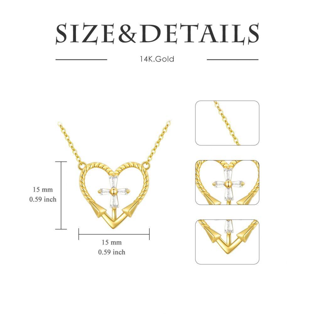 10K Gold Cubic Zirconia Cross & Heart Pendant Necklace-5