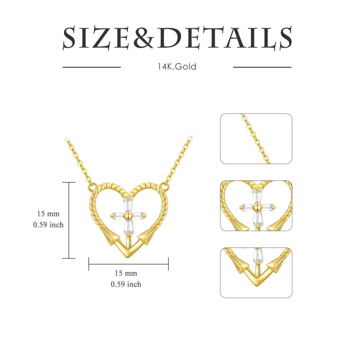 14K Gold Cubic Zirconia Cross & Heart Pendant Necklace-5