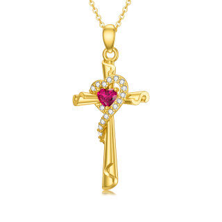 10K Gold Cubic Zirconia Cross & Heart Pendant Necklace-13