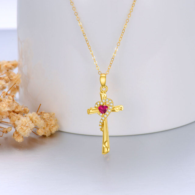 14K Gold Cubic Zirconia Cross & Heart Pendant Necklace-3