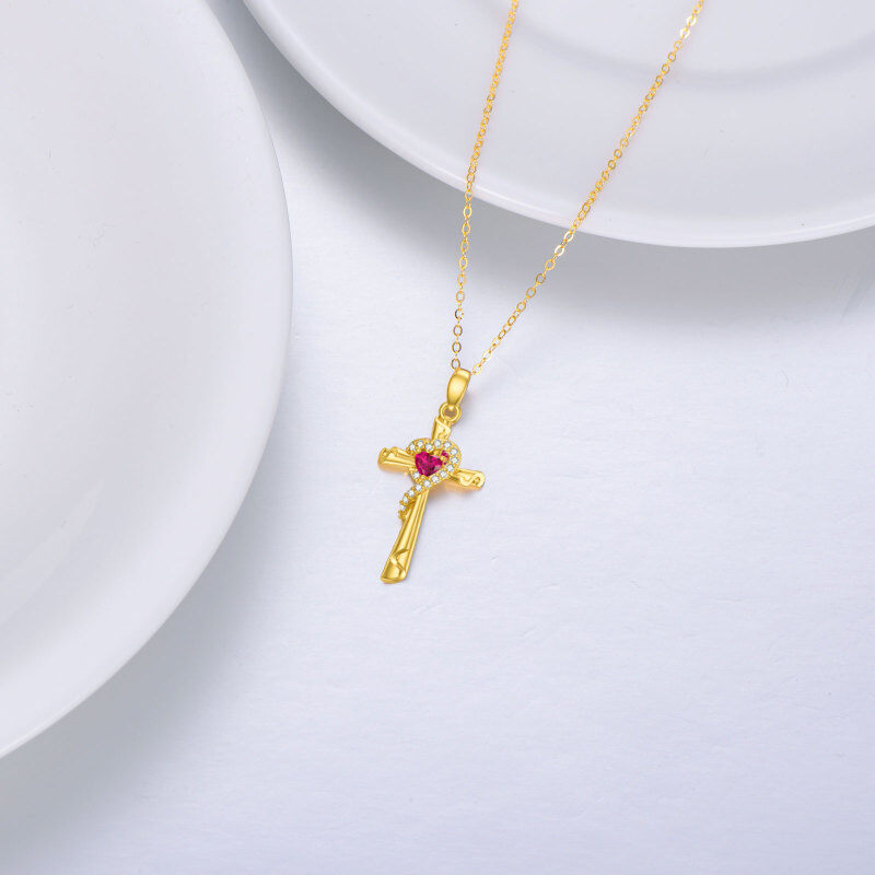 10K White Gold Cubic Zirconia Cross & Heart Pendant Necklace-4