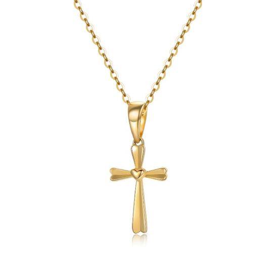 14K Gold Cross & Heart Pendant Necklace