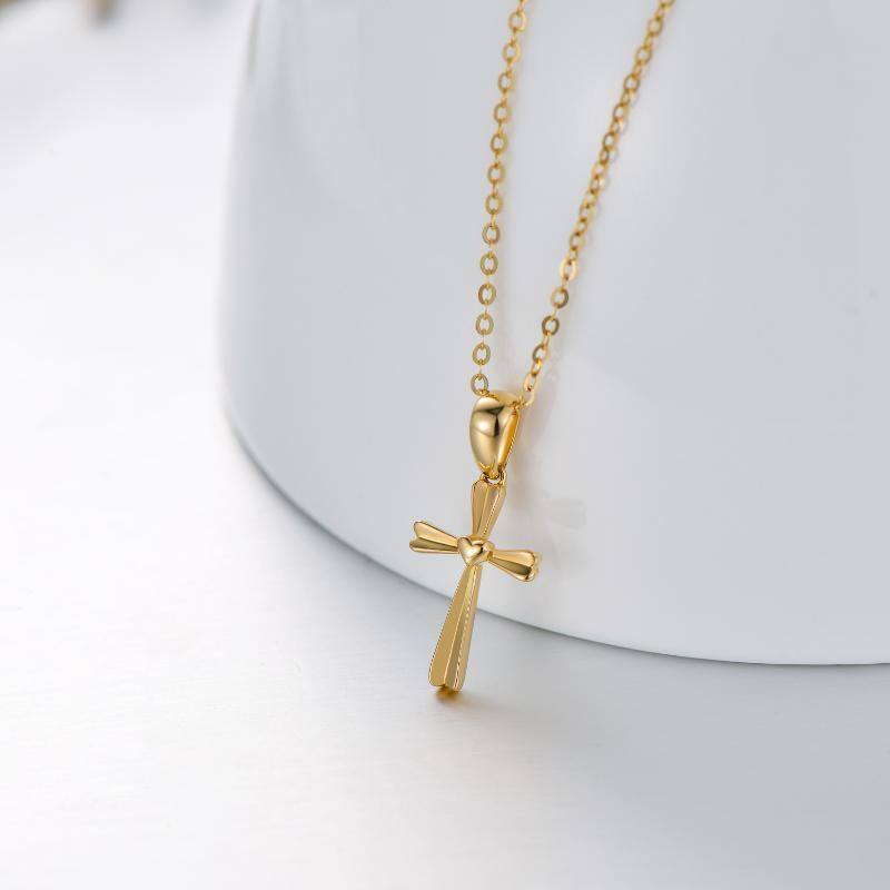 14K Gold Cross & Heart Pendant Necklace-3