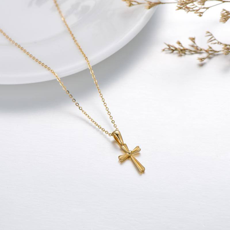 14K Gold Cross & Heart Pendant Necklace-4