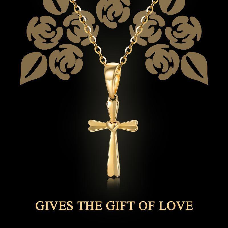 14K Gold Cross & Heart Pendant Necklace-5