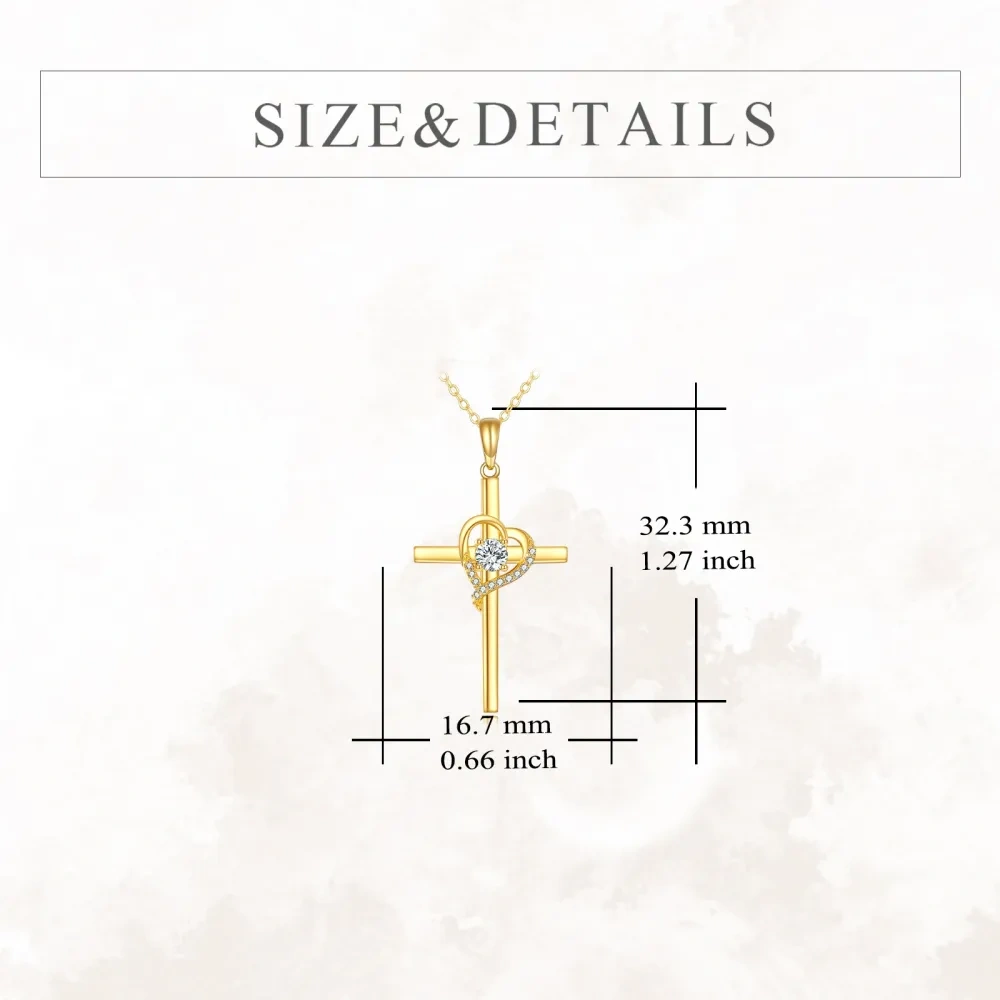 10K Gold Cubic Zirconia Cross & Heart Pendant Necklace-5