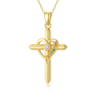 10K Gold Cross & Heart Pendant Necklace-47