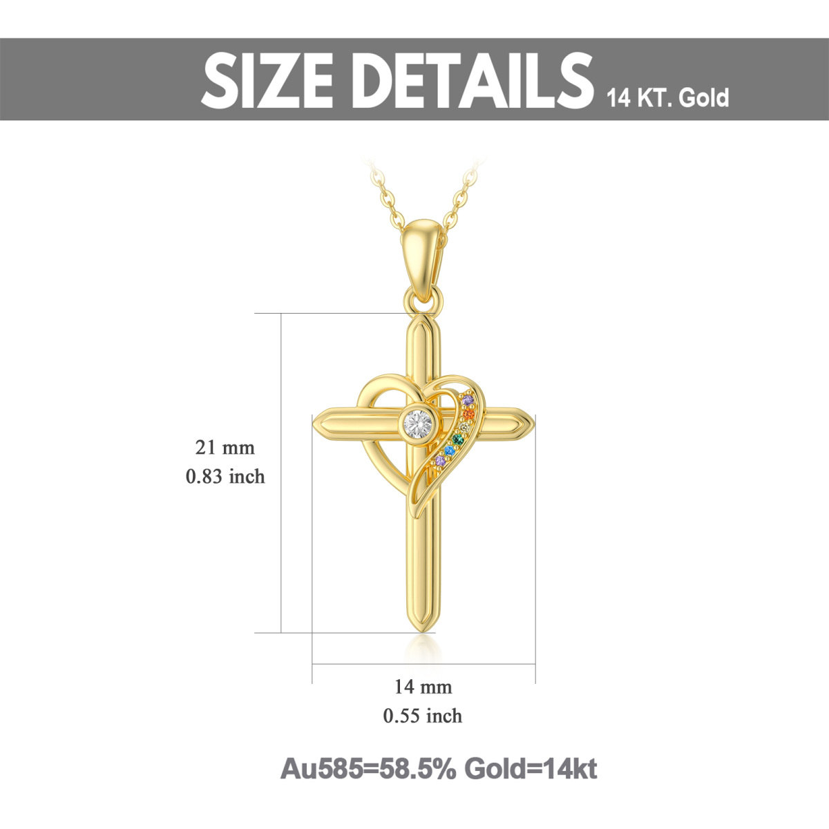 14K Gold Kreuz & Herz-Anhänger Halskette-5