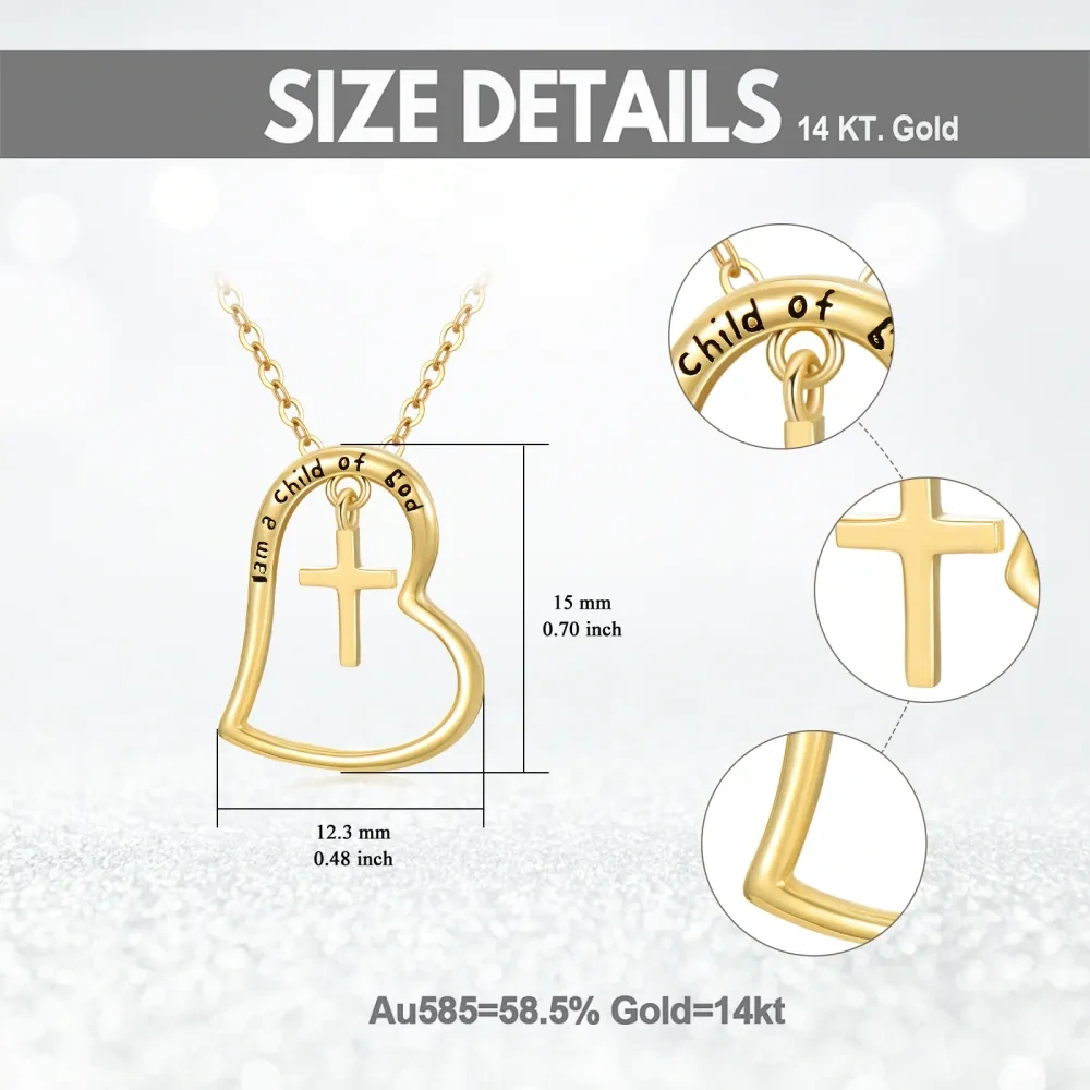 10K Gold Cross & Heart Pendant Necklace with Engraved Word-5