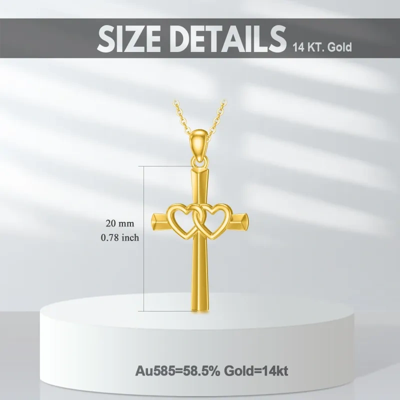 Collier avec pendentif en forme de croix et de cœur en or 14 carats pour femme-5