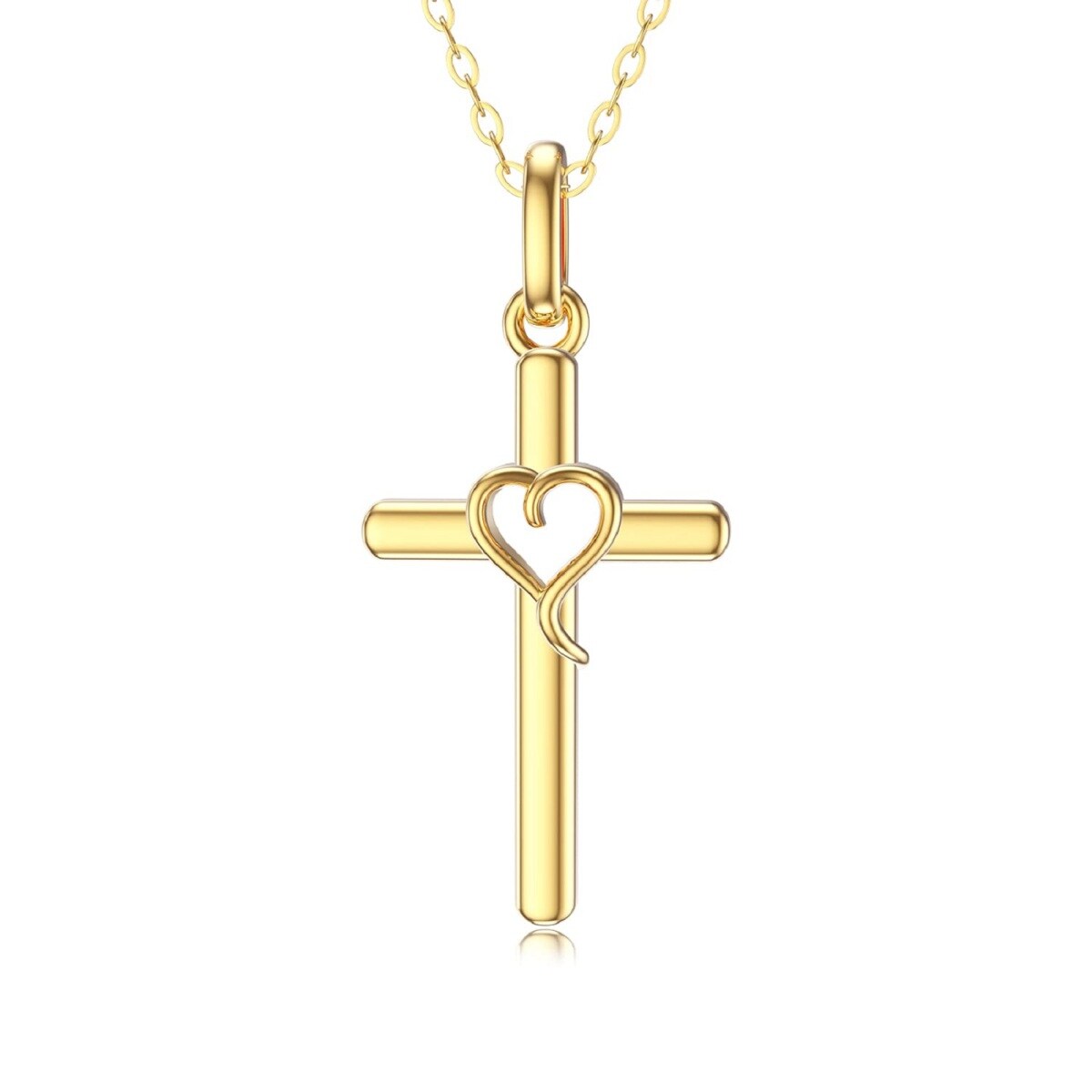 10K Gold Cross & Heart Pendant Necklace-1