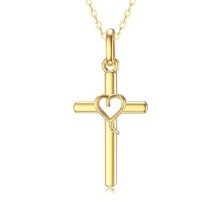 10K Gold Cross & Heart Pendant Necklace-31