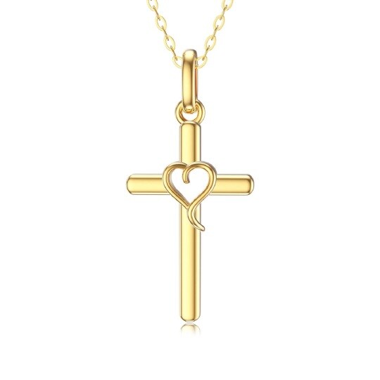 14K Gold Cross & Heart Pendant Necklace