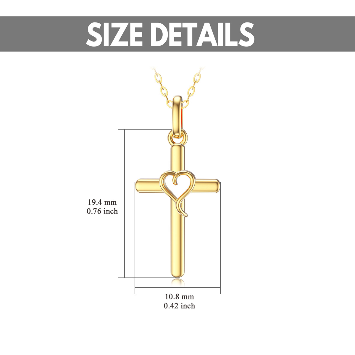 10K Gold Cross & Heart Pendant Necklace-5