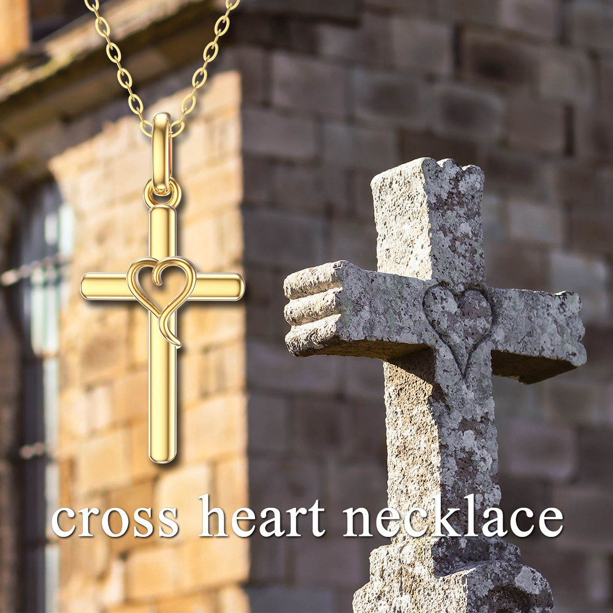 10K Gold Cross & Heart Pendant Necklace-6