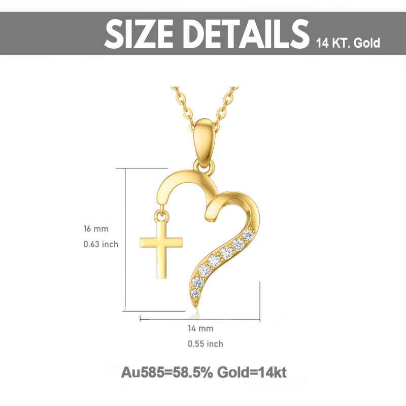 10K Gold Cubic Zirconia Cross & Heart Pendant Necklace-6