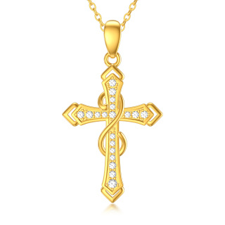 10K Gold Cubic Zirconia Cross Infinity Symbol Necklace for Women-1