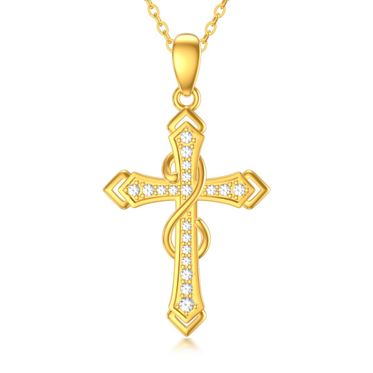 Halskette mit Kreuz und Unendlichkeitssymbol aus 14 Karat Gold mit Zirkonia für Damen