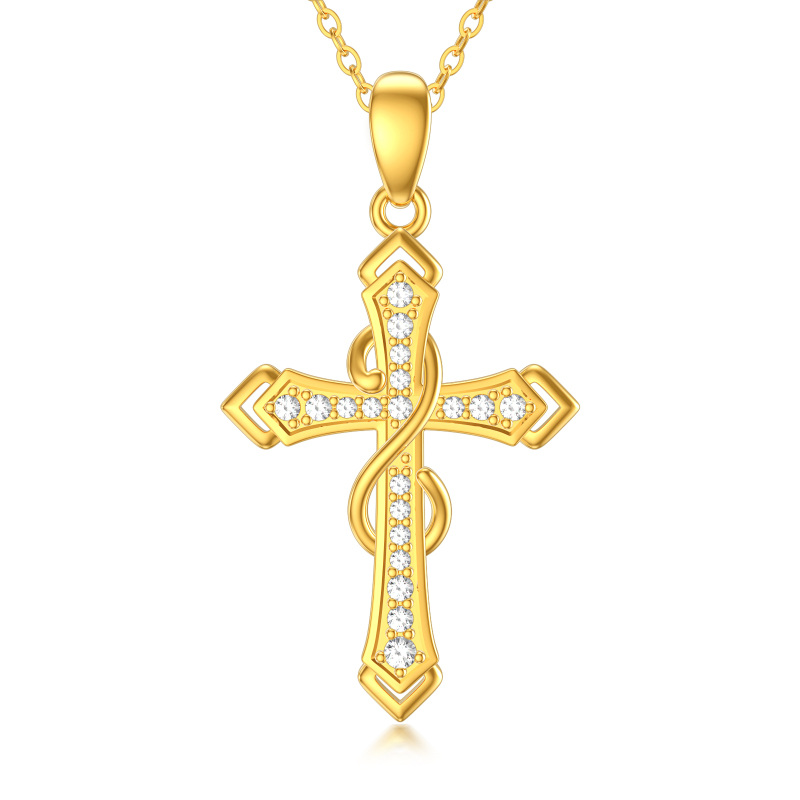 10K Gold Cubic Zirconia Cross Infinity Symbol Necklace for Women-15