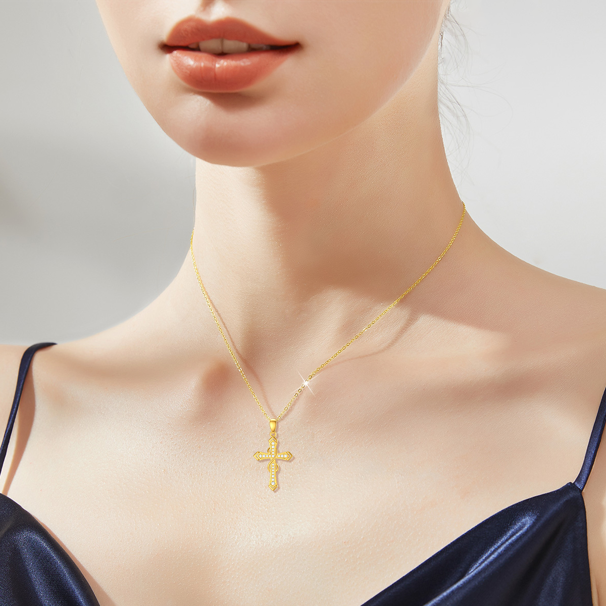 10K Gold Cubic Zirconia Cross Infinity Symbol Necklace for Women-2