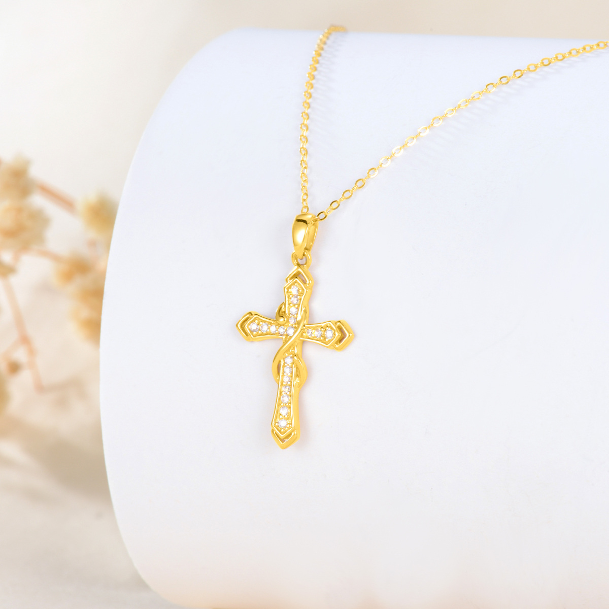 10K Gold Cubic Zirconia Cross Infinity Symbol Necklace for Women-4