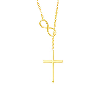14K Gold Cross & Infinity Symbol Pendant Necklace-9