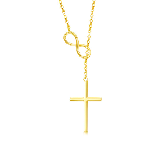 Halskette mit Kreuz- und Unendlichkeitssymbol-Anhänger aus 14 Karat Gold