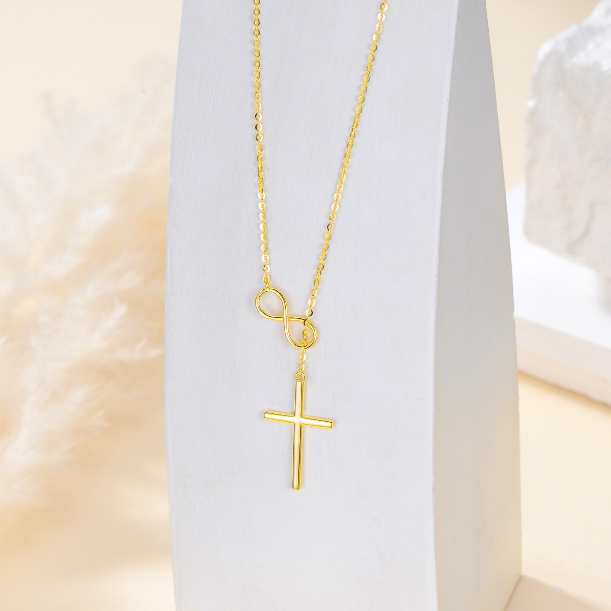 14K Gold Cross & Infinity Symbol Pendant Necklace-2