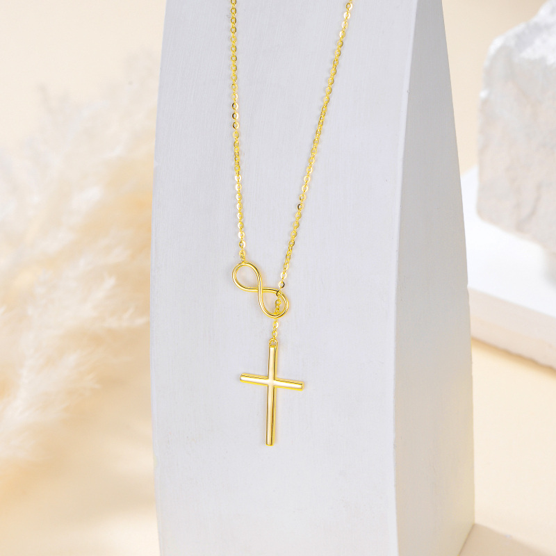 Collar con colgante de cruz y símbolo de infinito en oro blanco de 10 quilates-2