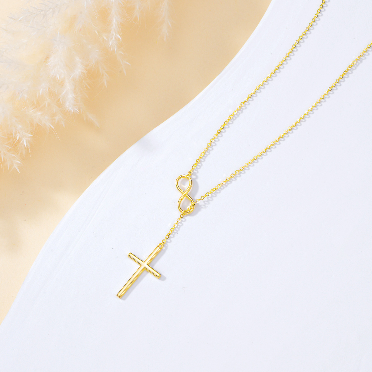 14K Gold Cross & Infinity Symbol Pendant Necklace-3