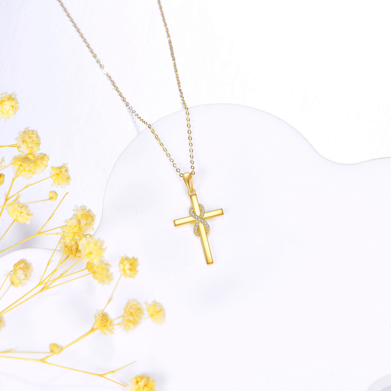 Collier avec pendentif en or 10K orné d'un croix et d'un symbole de l'infini en zirconium cubique-3