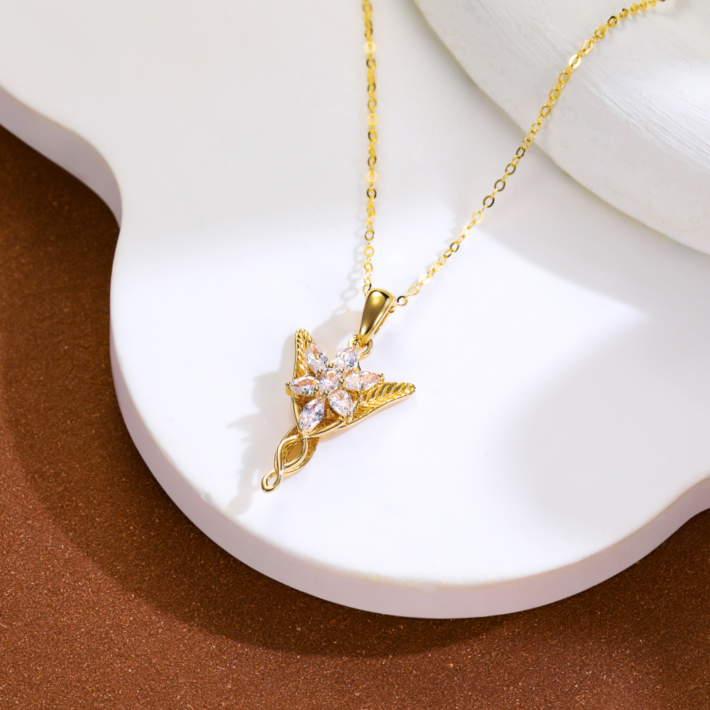 10K Gold Cubic Zirconia Cross & Infinity Symbol Pendant Necklace-3