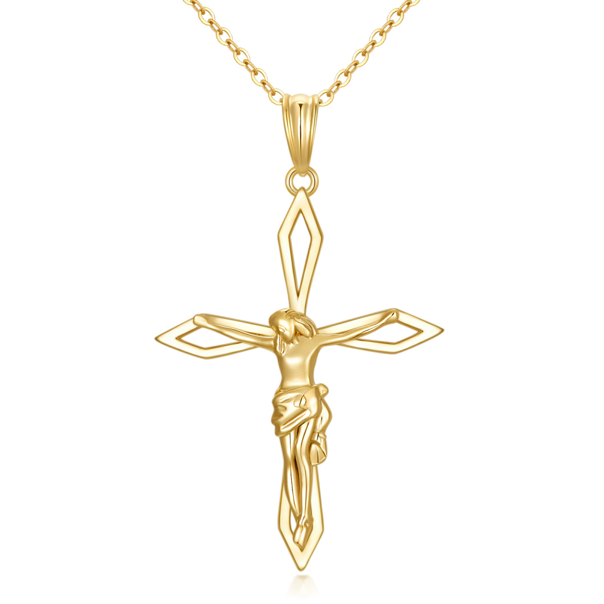 10K Gold Cross & Jesus Pendant Necklace-1