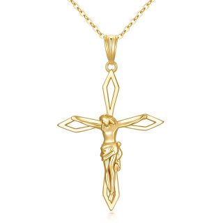 10K Gold Cross & Jesus Pendant Necklace-44