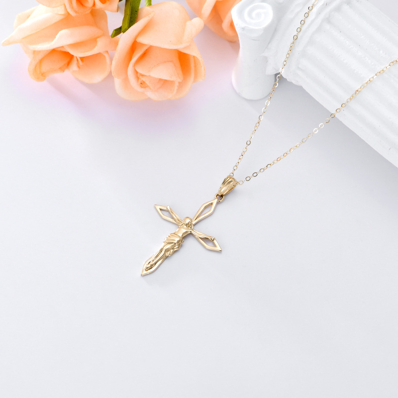 14K Gold Cross & Jesus Pendant Necklace-3